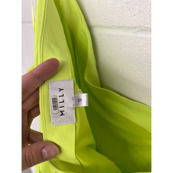 RTR Milly Sz 10 Lime Green Naya Cady Asymmetric One Shoulder Cocktail Mini Dress - Picture 6 of 6